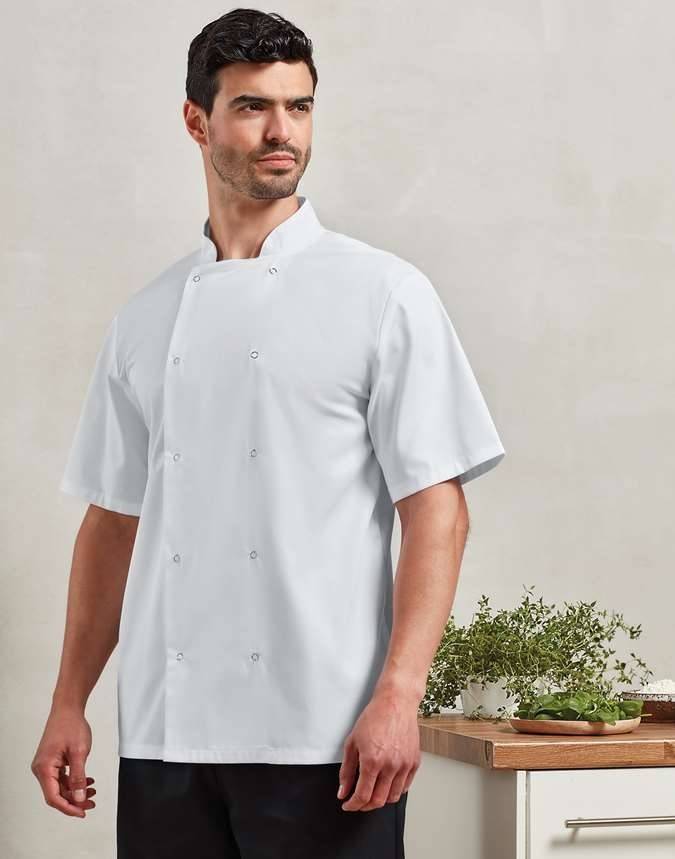Studded Front Short Sleeve Chef´s Jacket