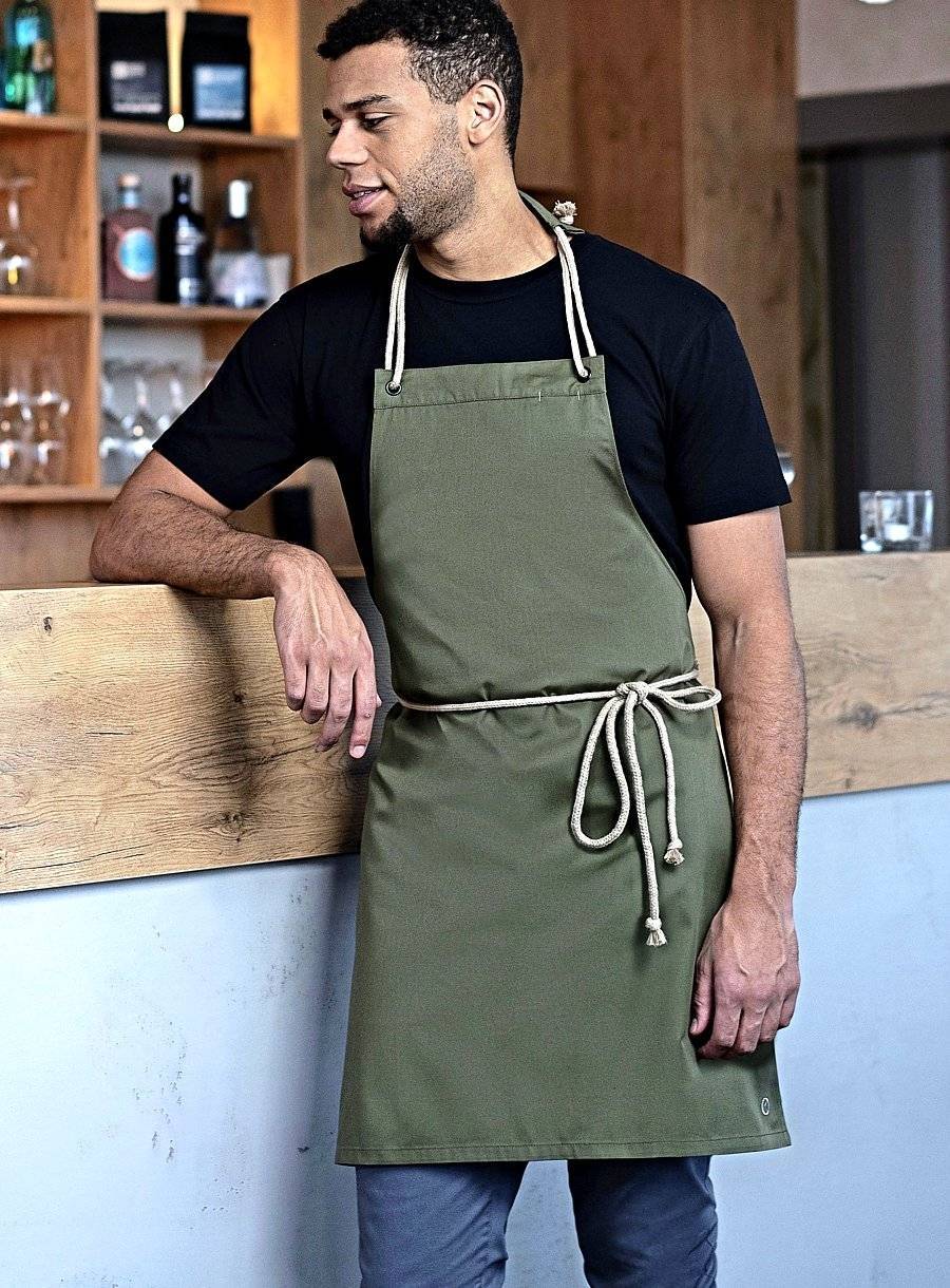 Stylowy fartuch kelnerski z upięciem wykonanym ze sznurka