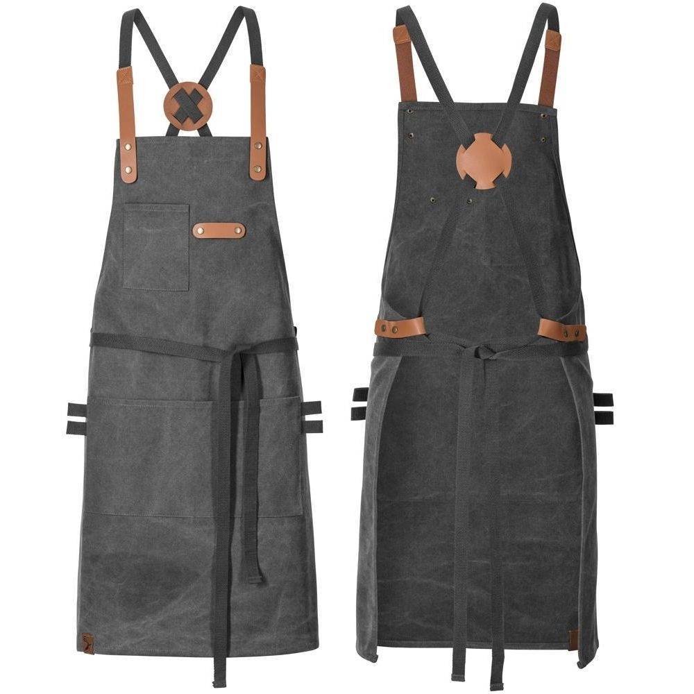 Stylowy fartuch kelnerski ze skórzanymi akcentami