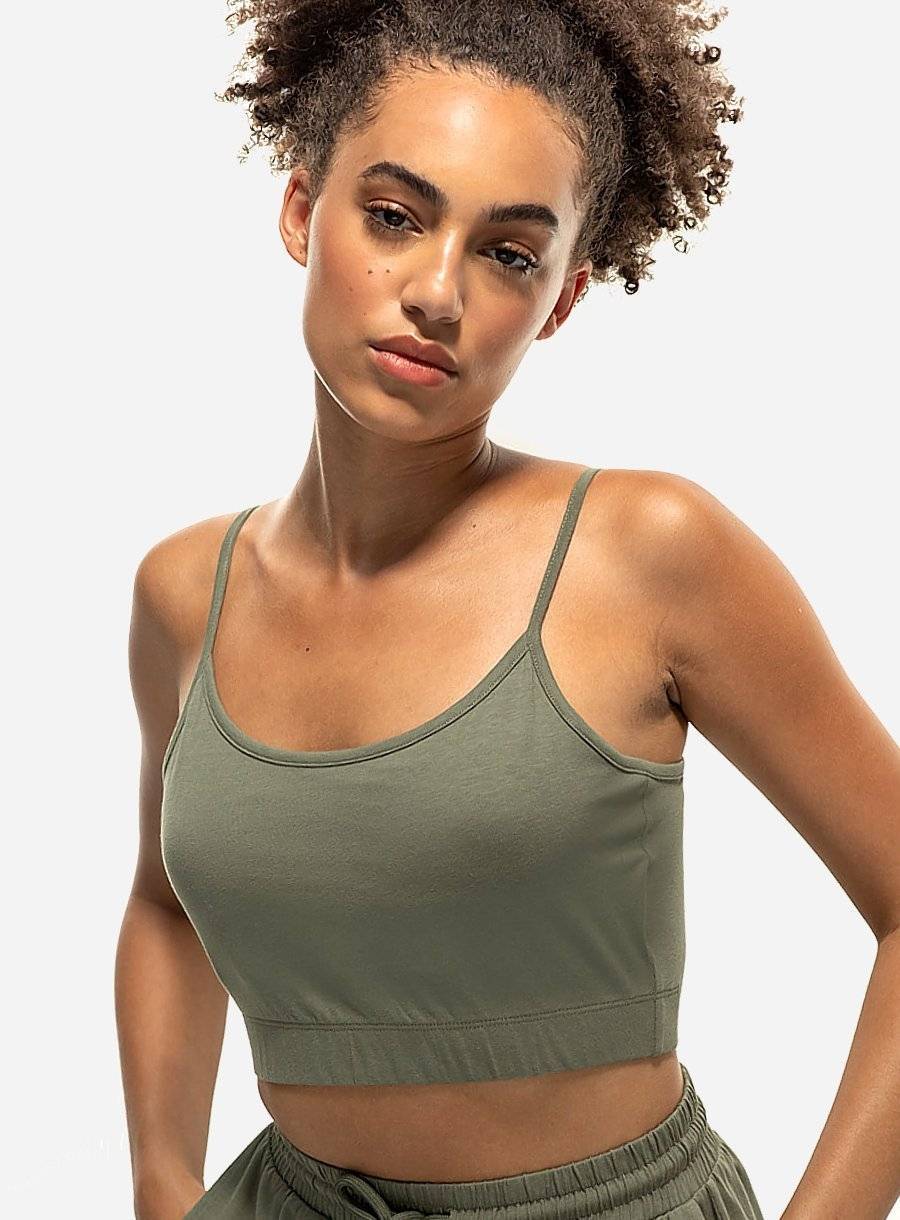 Top damski na wąskich ramiączkach, materiał z recyklingu