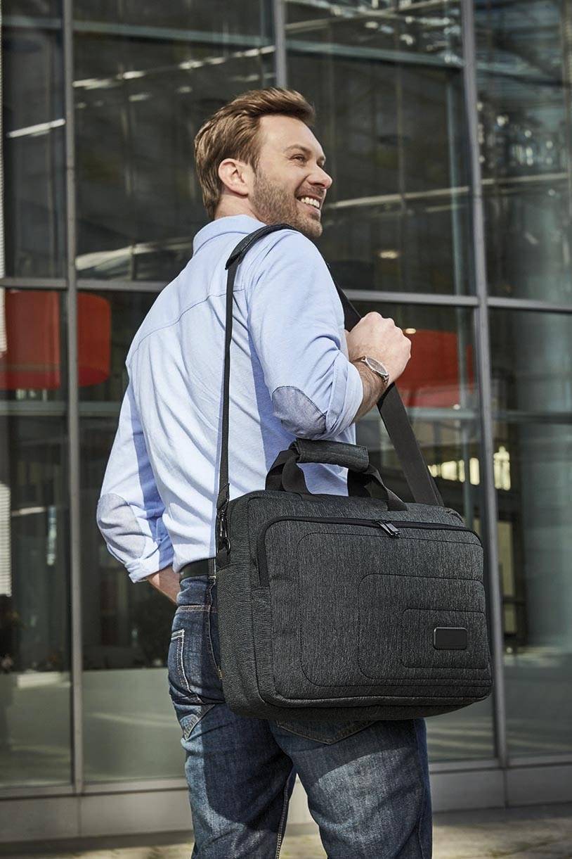 Torba biznesowa z kieszenią na laptopa i mocowaniem do uchwytu walizki