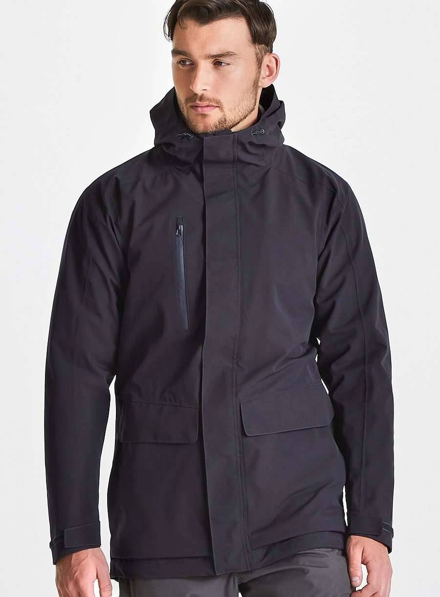 Wodoodporna kurtka z kapturem o długim fasonie, materiał z recyklingu