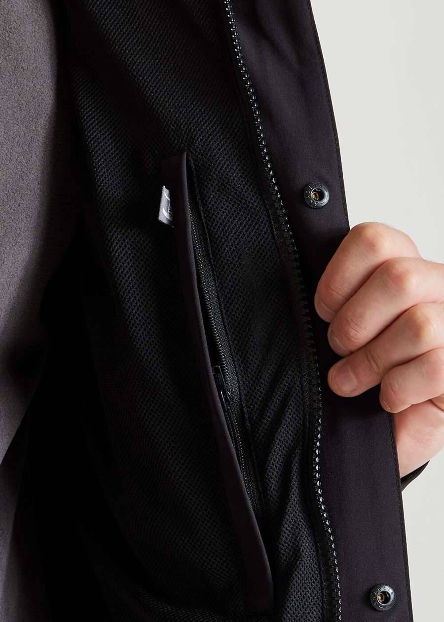 Wodoodporna kurtka z kapturem o długim fasonie, materiał z recyklingu